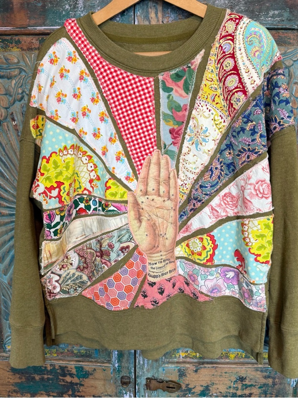 Maximalist handmade patchwork rayburst sweater